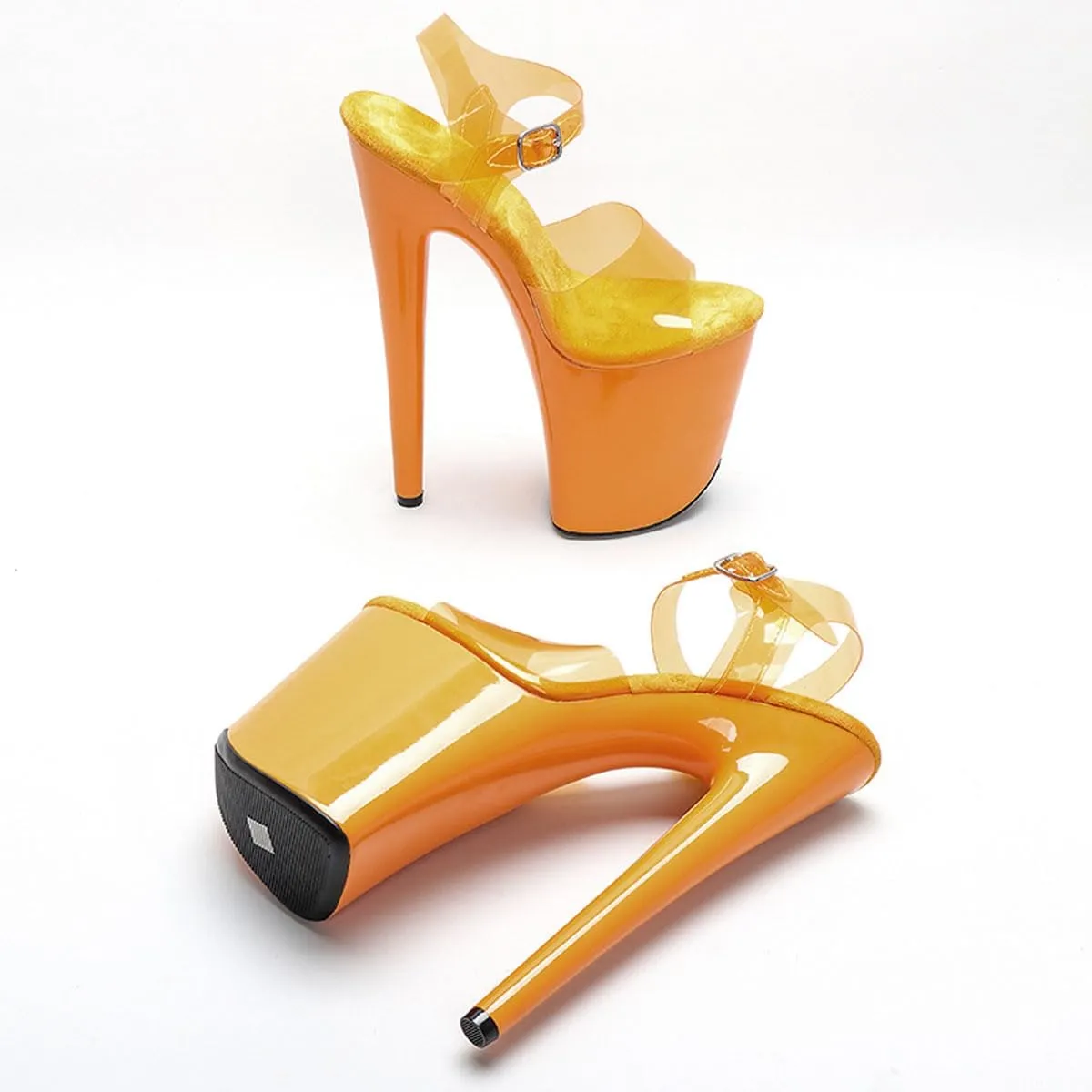 WUXIN H&P Women's Clear Exotic Pole Dance Ankle-Strap Sandal 8 Inch Mirror Round Toe Fashion Model Sexy Stiletto Custom Platform Dress shoes High Heel