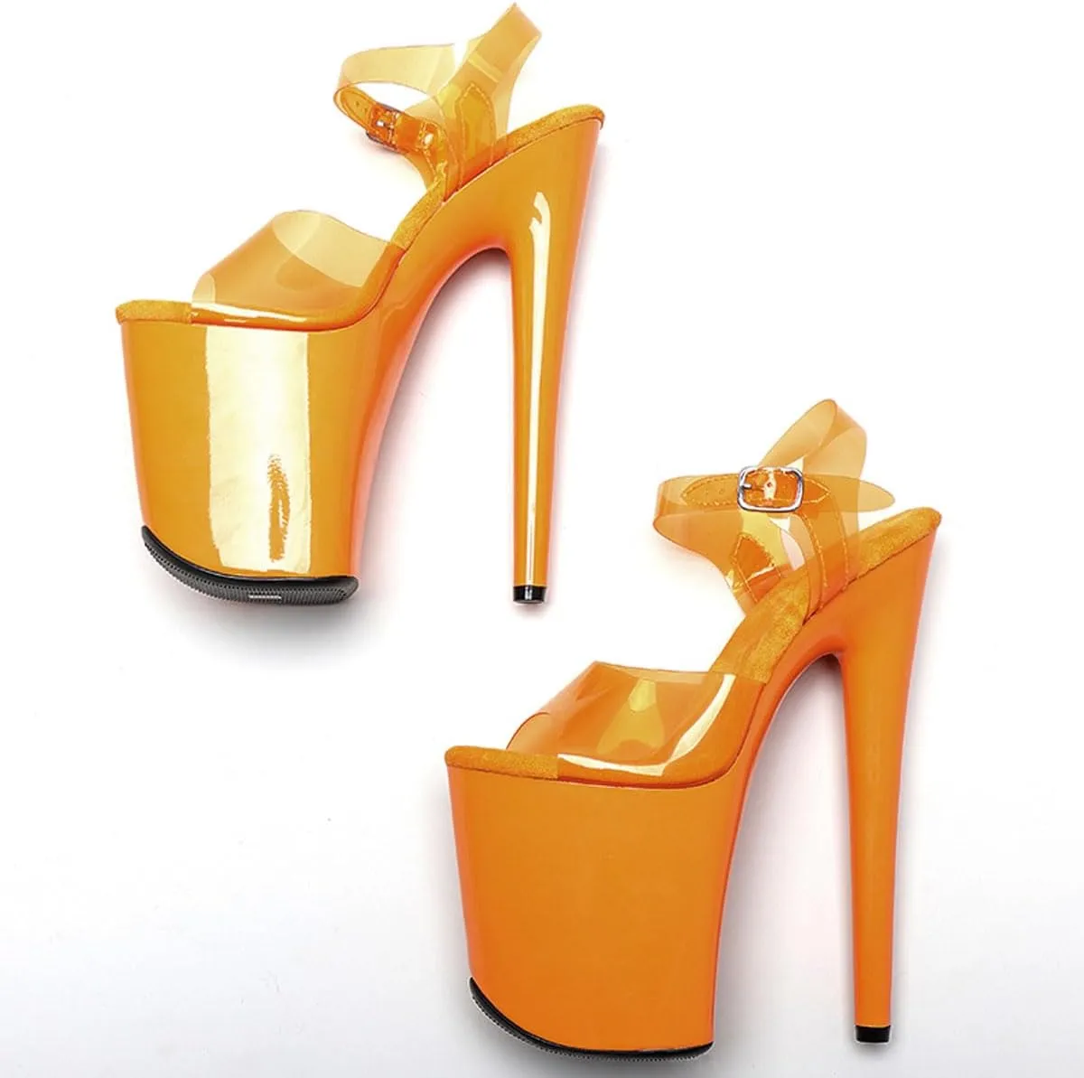 WUXIN H&P Women's Clear Exotic Pole Dance Ankle-Strap Sandal 8 Inch Mirror Round Toe Fashion Model Sexy Stiletto Custom Platform Dress shoes High Heel