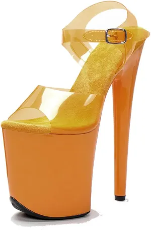 WUXIN H&P Women's Clear Exotic Pole Dance Ankle-Strap Sandal 8 Inch Mirror Round Toe Fashion Model Sexy Stiletto Custom Platform Dress shoes High Heel
