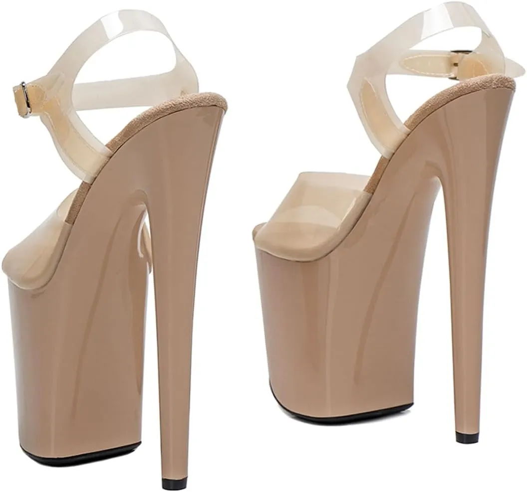 WUXIN H&P Women's Clear Exotic Pole Dance Ankle-Strap Sandal 8 Inch Mirror Round Toe Fashion Model Sexy Stiletto Custom Platform Dress shoes High Heel