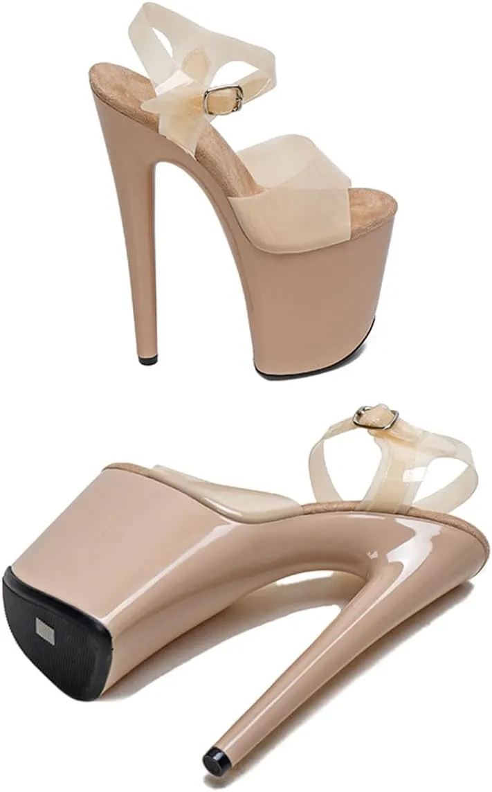 WUXIN H&P Women's Clear Exotic Pole Dance Ankle-Strap Sandal 8 Inch Mirror Round Toe Fashion Model Sexy Stiletto Custom Platform Dress shoes High Heel