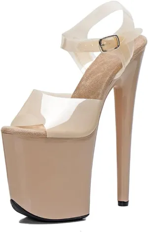 WUXIN H&P Women's Clear Exotic Pole Dance Ankle-Strap Sandal 8 Inch Mirror Round Toe Fashion Model Sexy Stiletto Custom Platform Dress shoes High Heel