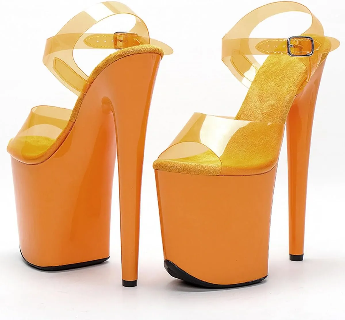 WUXIN H&P Women's Clear Exotic Pole Dance Ankle-Strap Sandal 8 Inch Mirror Round Toe Fashion Model Sexy Stiletto Custom Platform Dress shoes High Heel