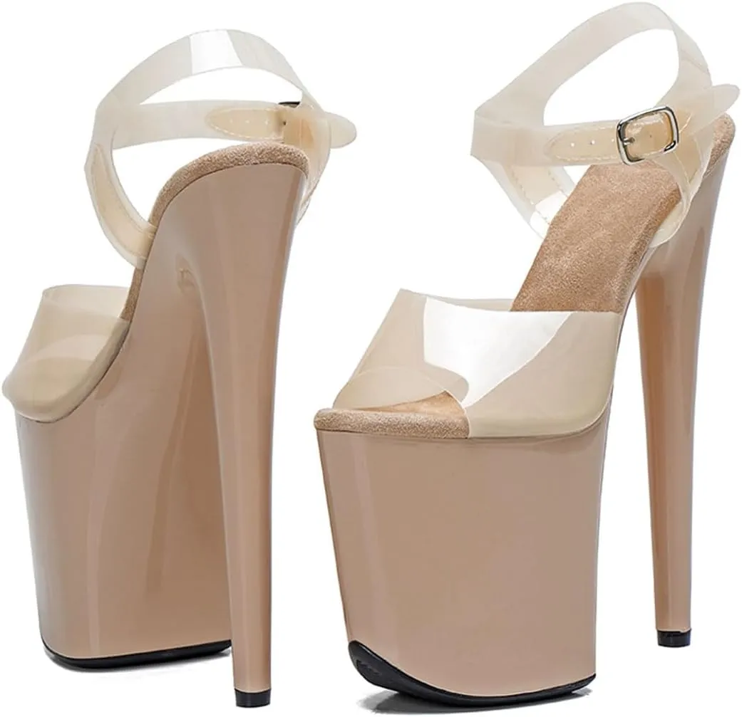 WUXIN H&P Women's Clear Exotic Pole Dance Ankle-Strap Sandal 8 Inch Mirror Round Toe Fashion Model Sexy Stiletto Custom Platform Dress shoes High Heel