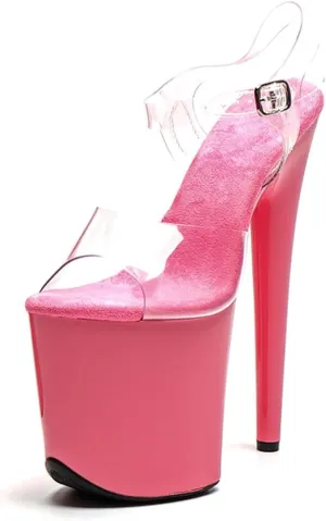 WUXIN H&P Women's Clear Exotic Pole Dance Ankle-Strap Sandal 8 Inch Platform Fashion Model Sexy Stiletto Custom Mirror Round Toe Dress shoes High Heel