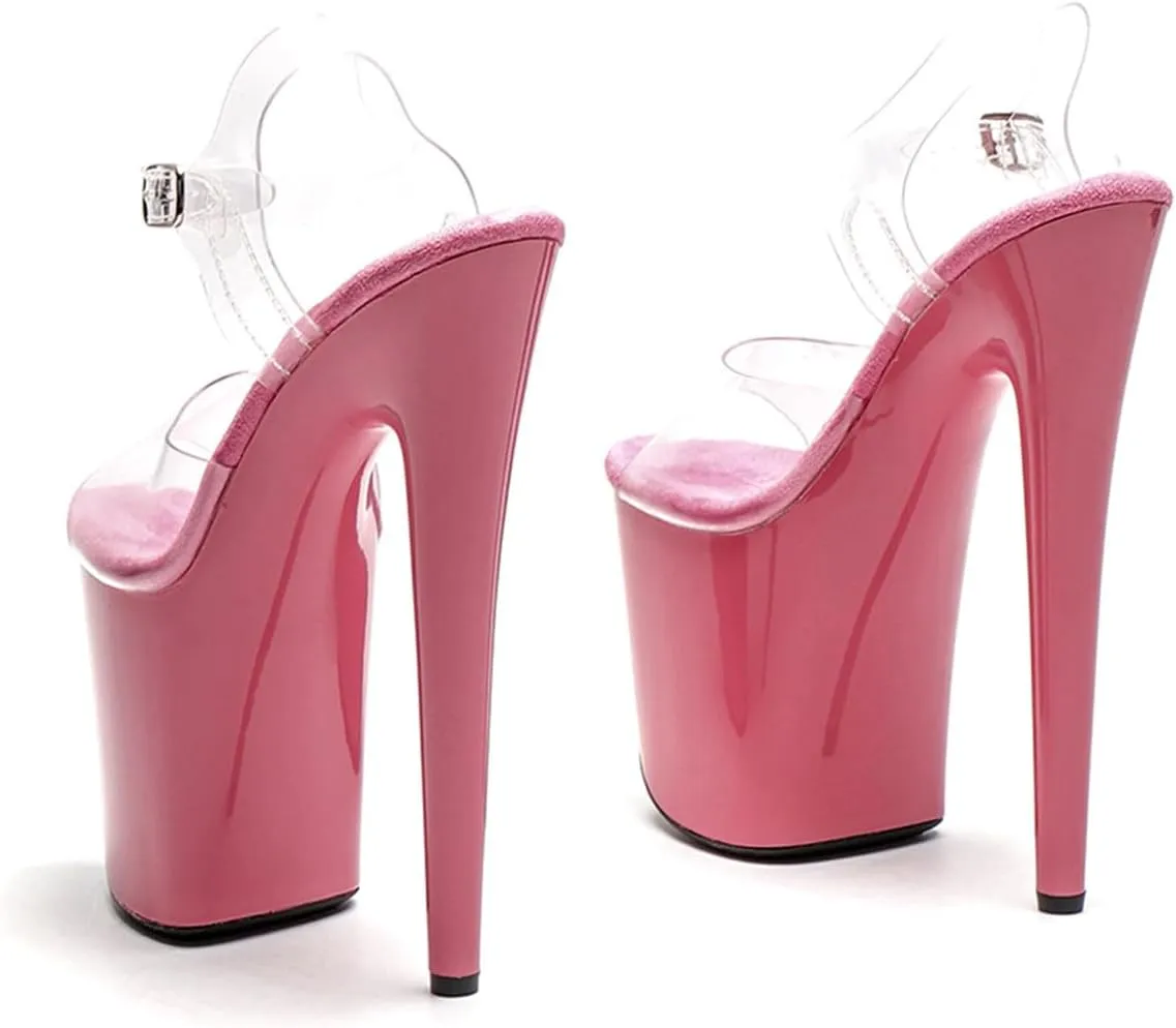 WUXIN H&P Women's Clear Exotic Pole Dance Ankle-Strap Sandal 8 Inch Platform Fashion Model Sexy Stiletto Custom Mirror Round Toe Dress shoes High Heel