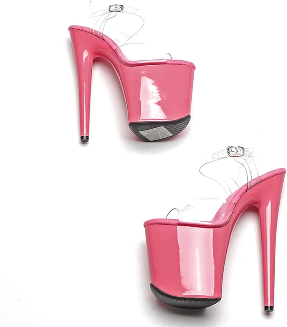 WUXIN H&P Women's Clear Exotic Pole Dance Ankle-Strap Sandal 8 Inch Platform Fashion Model Sexy Stiletto Custom Mirror Round Toe Dress shoes High Heel