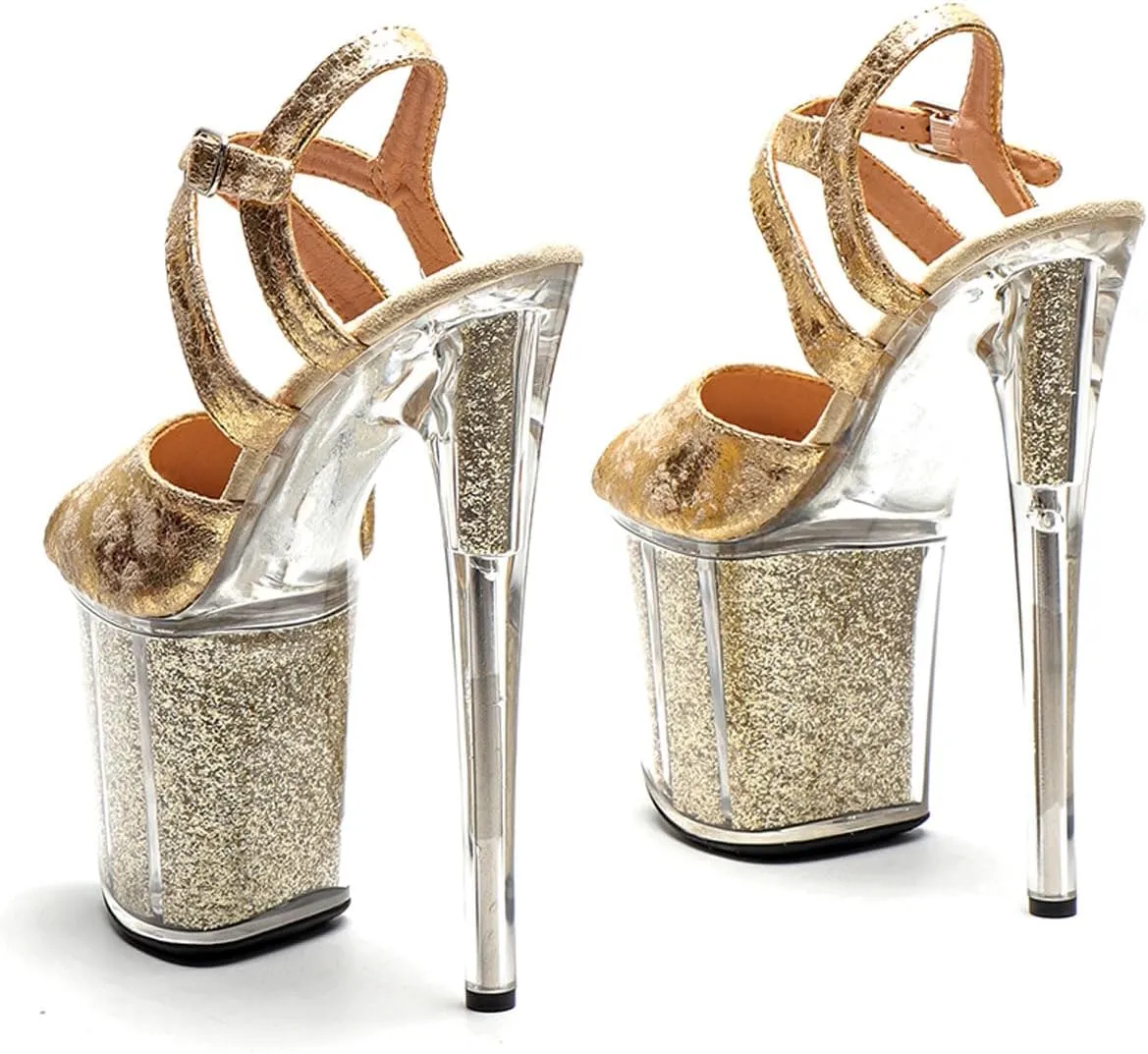 WUXIN H&P Women's CLear Platform Exotic High Heel Sandal 8 Inch Round Toe Sexy Stiletto Custom Glitter Mirror Fashion Model Pole Dance Ankle-Strap Dress shoes