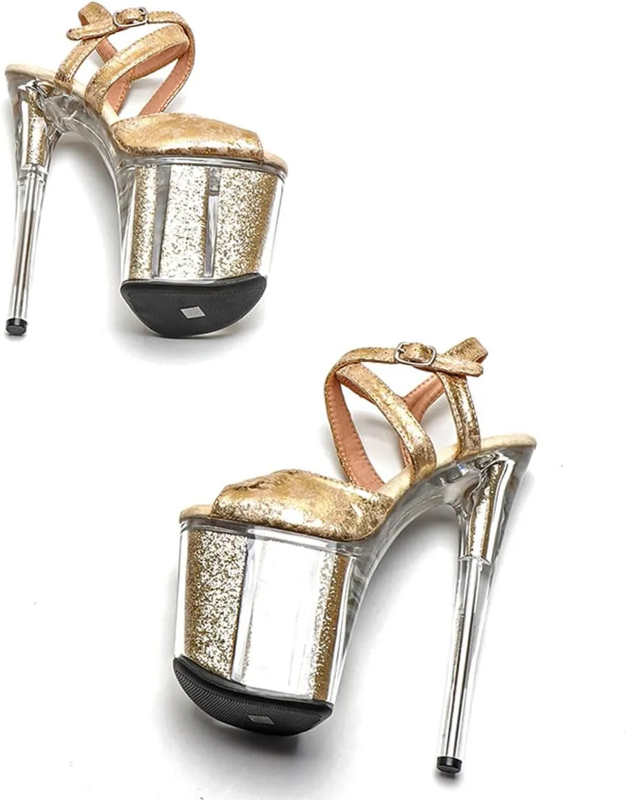 WUXIN H&P Women's CLear Platform Exotic High Heel Sandal 8 Inch Round Toe Sexy Stiletto Custom Glitter Mirror Fashion Model Pole Dance Ankle-Strap Dress shoes