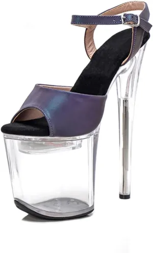 WUXIN H&P Women's Clear Platform Exotic Pole Dance Ankle-Strap Sandal 8 Inch Holographic Inner Glow Round Toe Fashion Model Sexy Stiletto Custom Dress shoes High Heel