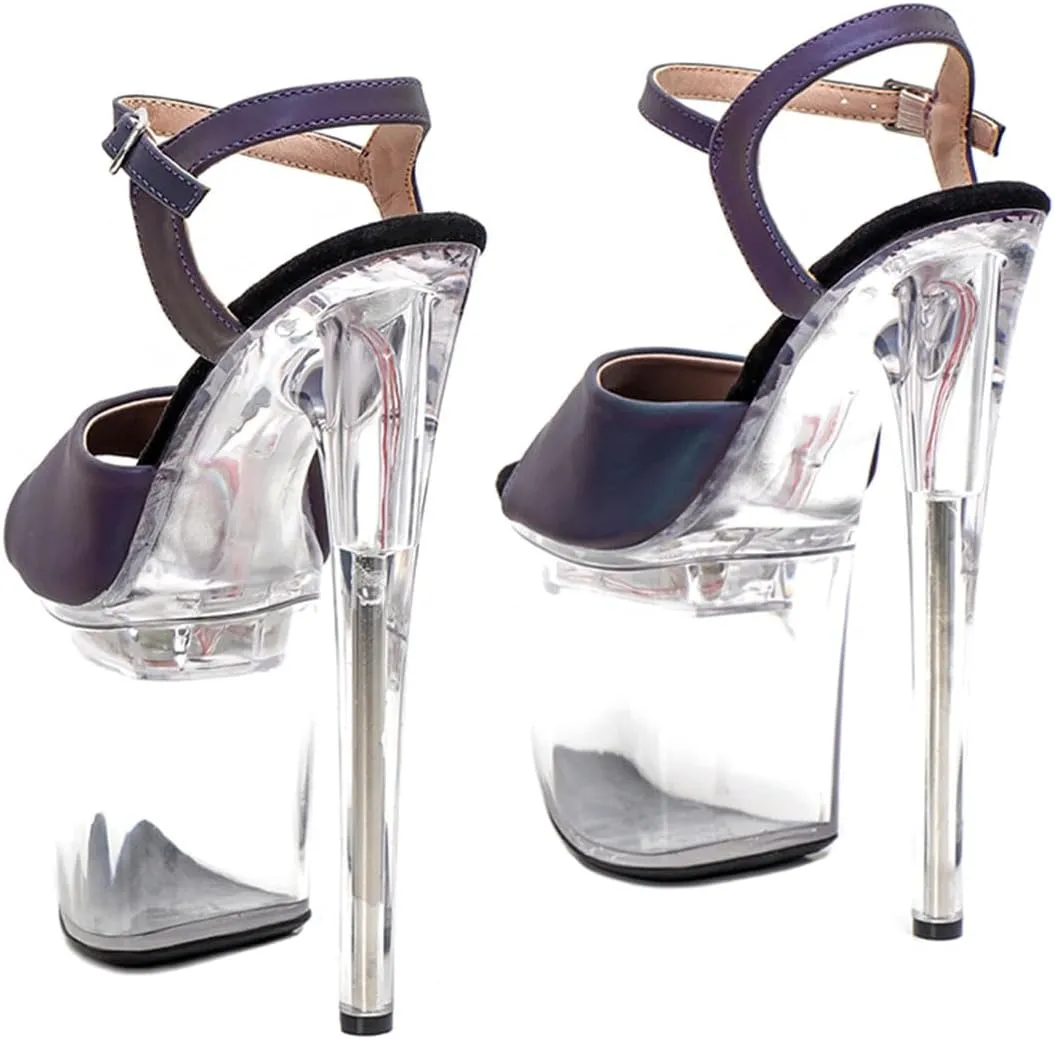 WUXIN H&P Women's Clear Platform Exotic Pole Dance Ankle-Strap Sandal 8 Inch Holographic Inner Glow Round Toe Fashion Model Sexy Stiletto Custom Dress shoes High Heel