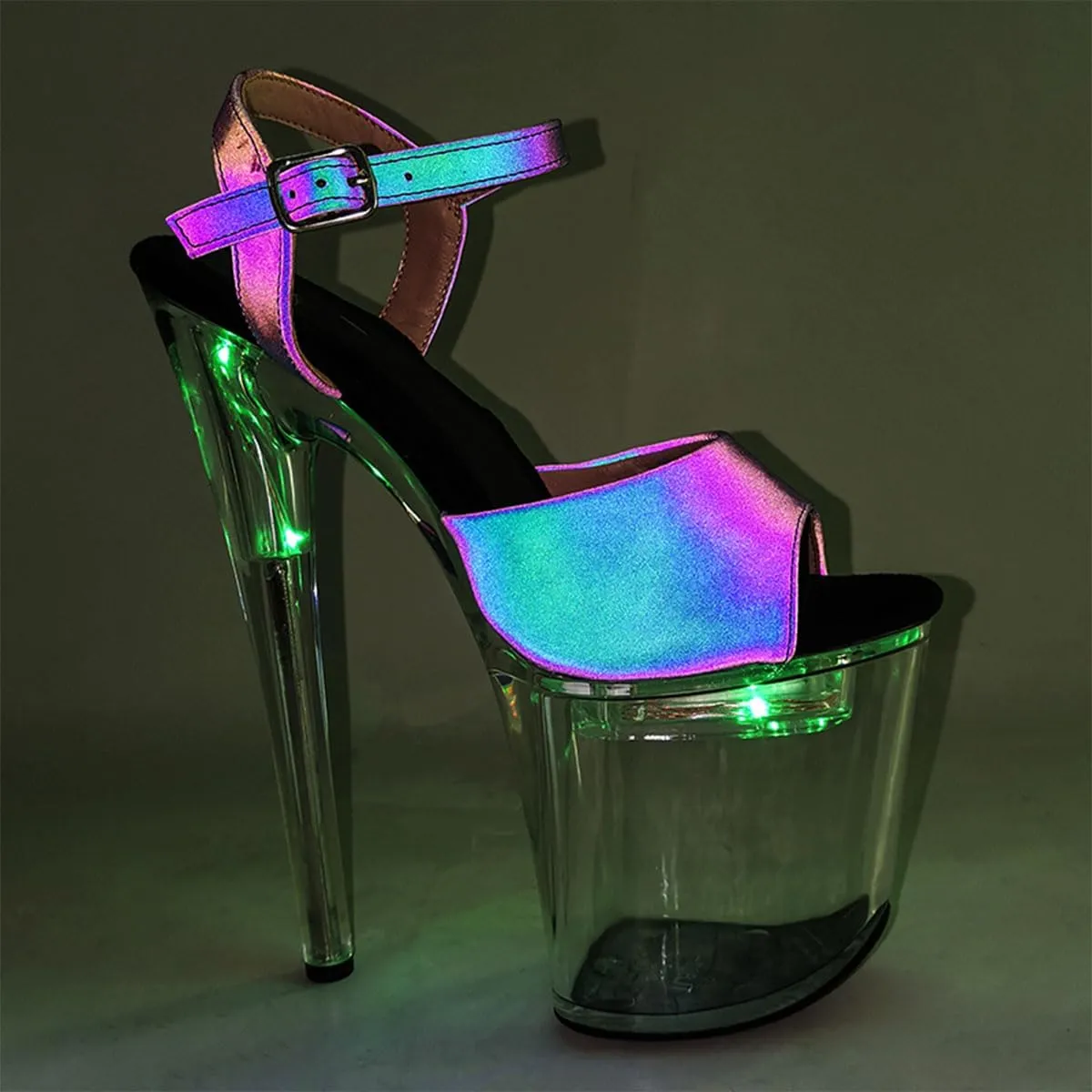 WUXIN H&P Women's Clear Platform Exotic Pole Dance Ankle-Strap Sandal 8 Inch Holographic Inner Glow Round Toe Fashion Model Sexy Stiletto Custom Dress shoes High Heel
