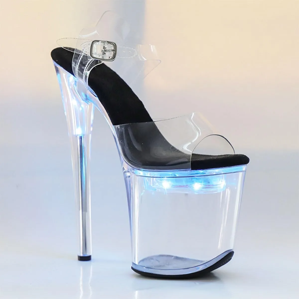 WUXIN H&P Women's Clear Platform Exotic Pole Dance Ankle-Strap Sandal 8 Inch Inner Glow Round Toe Fashion Model Sexy Stiletto Custom Dress shoes High Heel