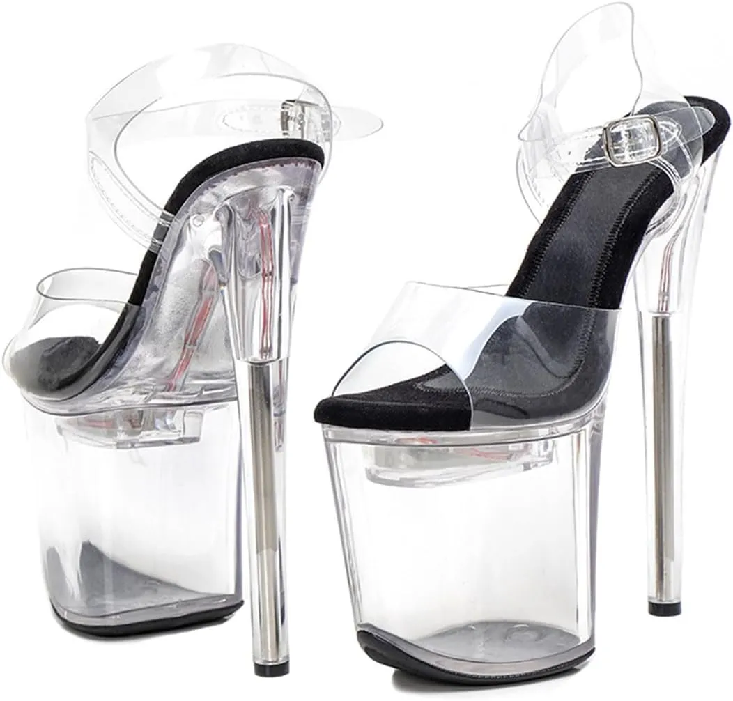 WUXIN H&P Women's Clear Platform Exotic Pole Dance Ankle-Strap Sandal 8 Inch Inner Glow Round Toe Fashion Model Sexy Stiletto Custom Dress shoes High Heel