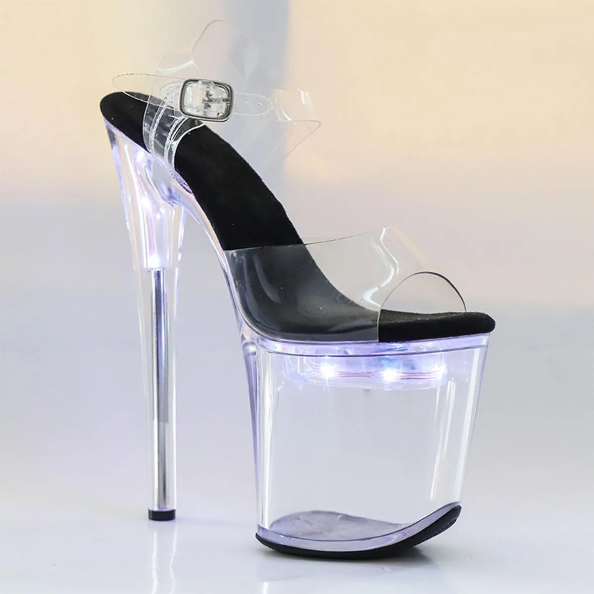WUXIN H&P Women's Clear Platform Exotic Pole Dance Ankle-Strap Sandal 8 Inch Inner Glow Round Toe Fashion Model Sexy Stiletto Custom Dress shoes High Heel
