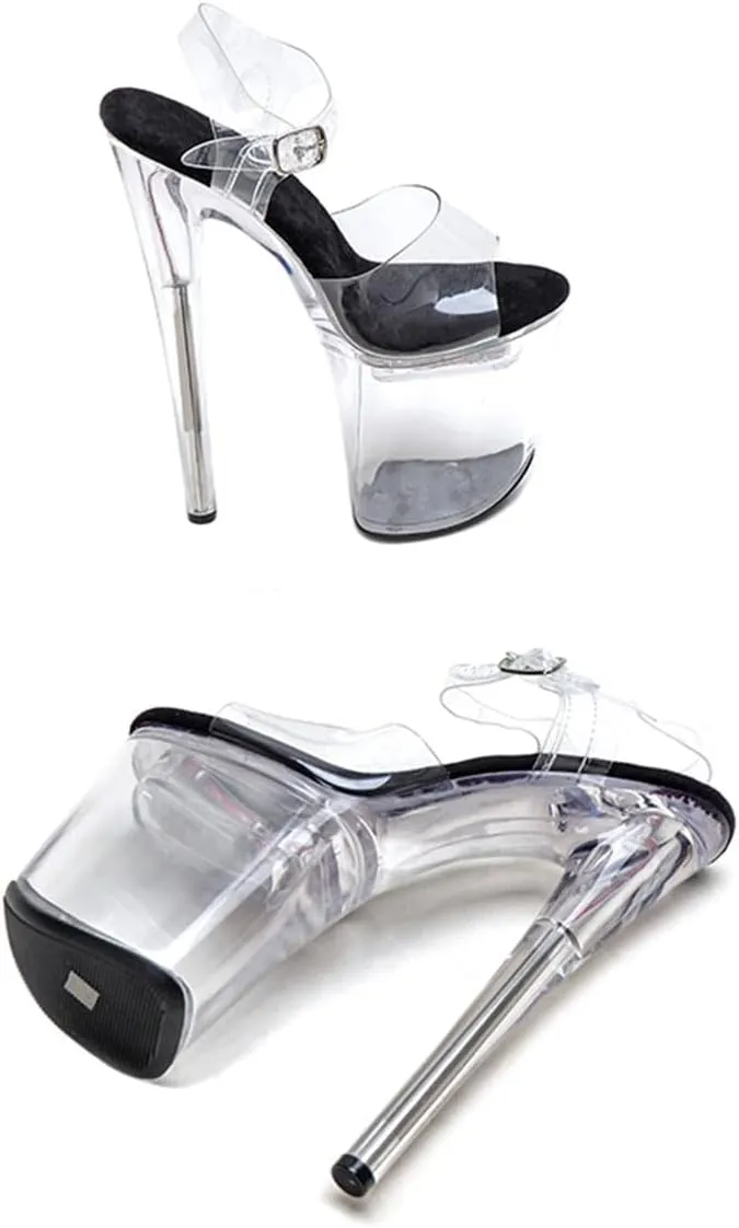 WUXIN H&P Women's Clear Platform Exotic Pole Dance Ankle-Strap Sandal 8 Inch Inner Glow Round Toe Fashion Model Sexy Stiletto Custom Dress shoes High Heel