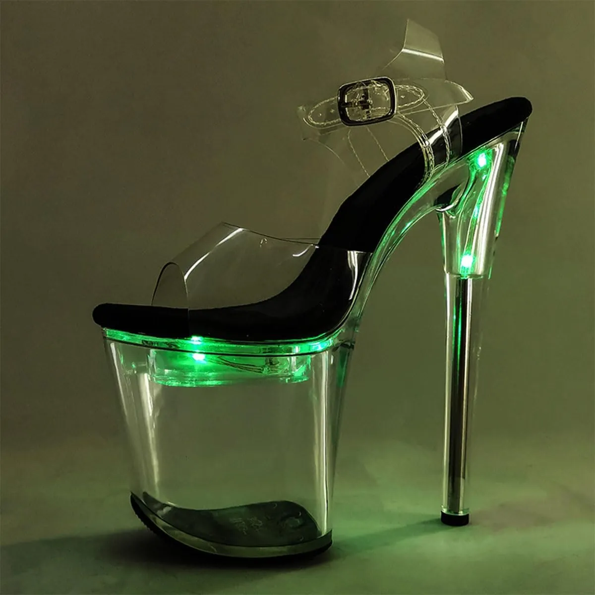 WUXIN H&P Women's Clear Platform Exotic Pole Dance Ankle-Strap Sandal 8 Inch Inner Glow Round Toe Fashion Model Sexy Stiletto Custom Dress shoes High Heel