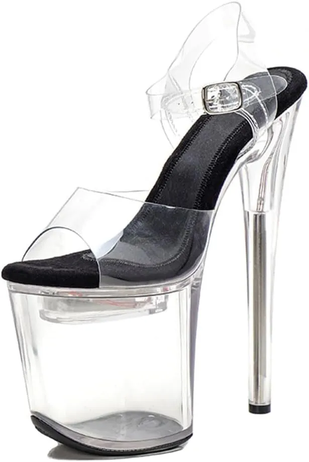 WUXIN H&P Women's Clear Platform Exotic Pole Dance Ankle-Strap Sandal 8 Inch Inner Glow Round Toe Fashion Model Sexy Stiletto Custom Dress shoes High Heel