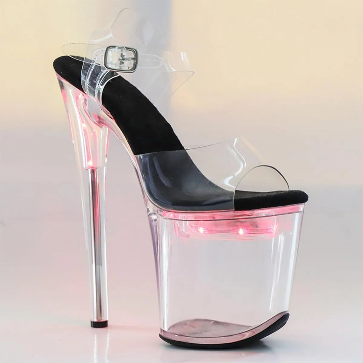 WUXIN H&P Women's Clear Platform Exotic Pole Dance Ankle-Strap Sandal 8 Inch Inner Glow Round Toe Fashion Model Sexy Stiletto Custom Dress shoes High Heel