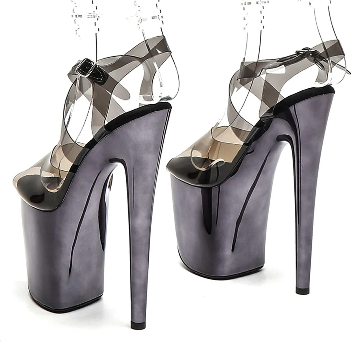 WUXIN H&P Women's Clear Platform High Heel Exotic 8 Inch Round Toe Fashion Model Sexy Mirror Stiletto Custom Dress shoes Pole Dance Ankle-Strap Sandal