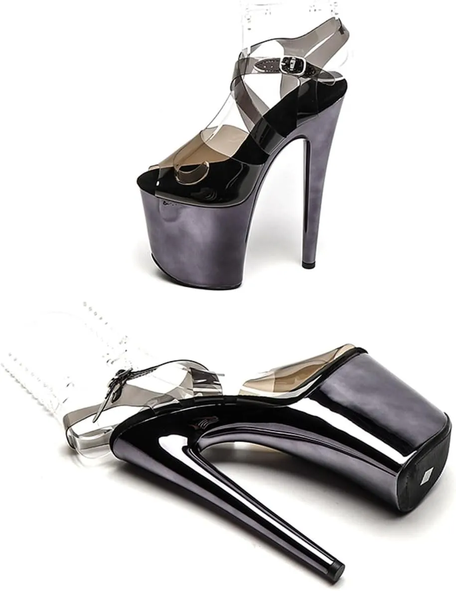 WUXIN H&P Women's Clear Platform High Heel Exotic 8 Inch Round Toe Fashion Model Sexy Mirror Stiletto Custom Dress shoes Pole Dance Ankle-Strap Sandal