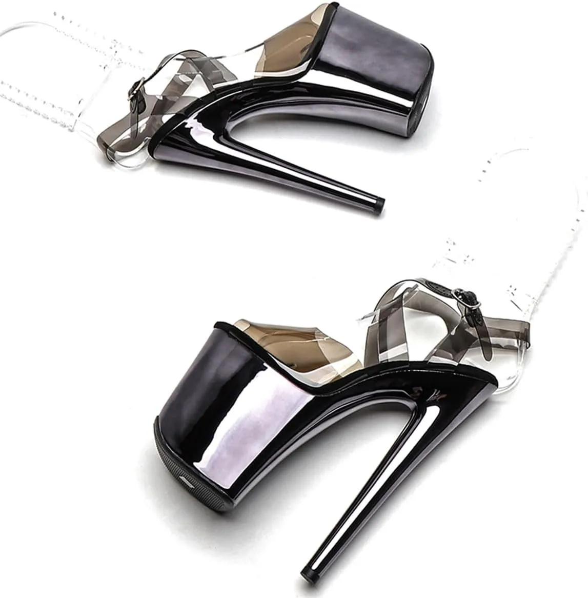 WUXIN H&P Women's Clear Platform High Heel Exotic 8 Inch Round Toe Fashion Model Sexy Mirror Stiletto Custom Dress shoes Pole Dance Ankle-Strap Sandal