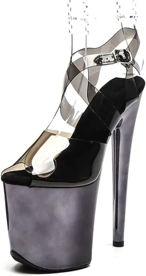 WUXIN H&P Women's Clear Platform High Heel Exotic 8 Inch Round Toe Fashion Model Sexy Mirror Stiletto Custom Dress shoes Pole Dance Ankle-Strap Sandal
