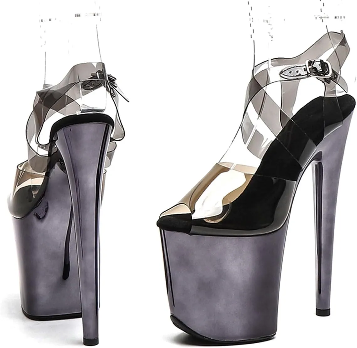 WUXIN H&P Women's Clear Platform High Heel Exotic 8 Inch Round Toe Fashion Model Sexy Mirror Stiletto Custom Dress shoes Pole Dance Ankle-Strap Sandal
