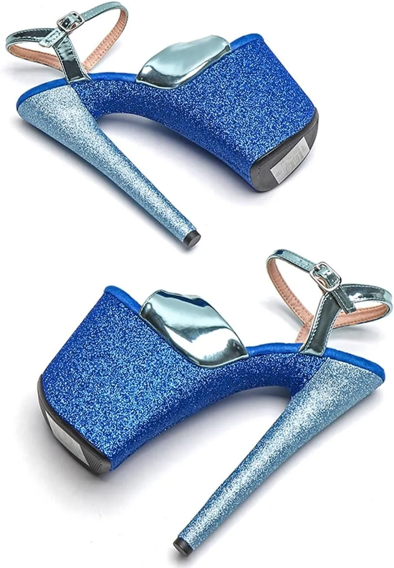 WUXIN H&P Women's Exotic Pole Dance Ankle-Strap Sandal 8 Inch Mirror Glitter Splice Round Toe Platform Fashion Model Sexy Stiletto Custom Dress shoes High Heel