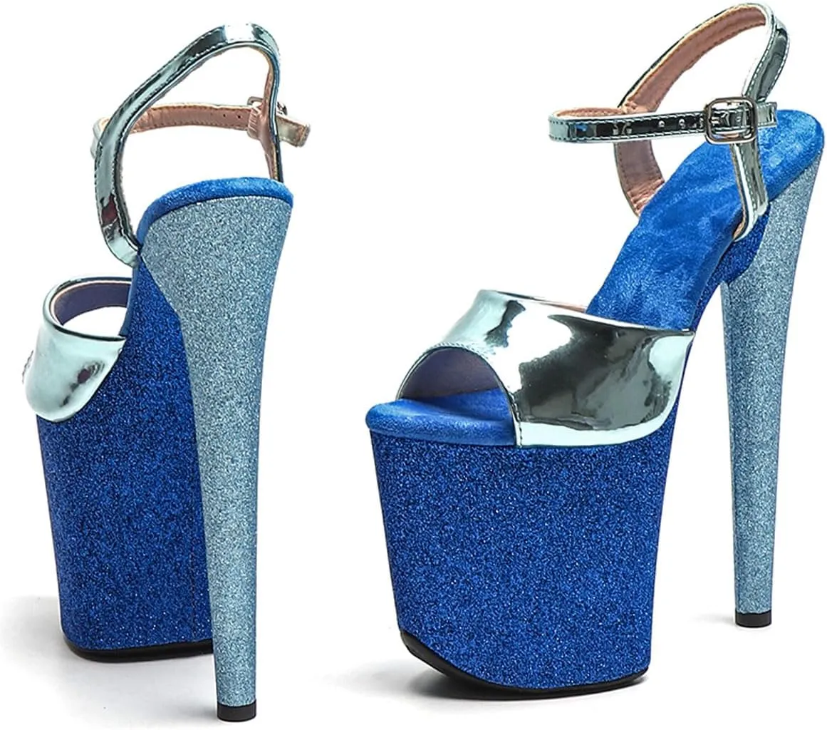 WUXIN H&P Women's Exotic Pole Dance Ankle-Strap Sandal 8 Inch Mirror Glitter Splice Round Toe Platform Fashion Model Sexy Stiletto Custom Dress shoes High Heel