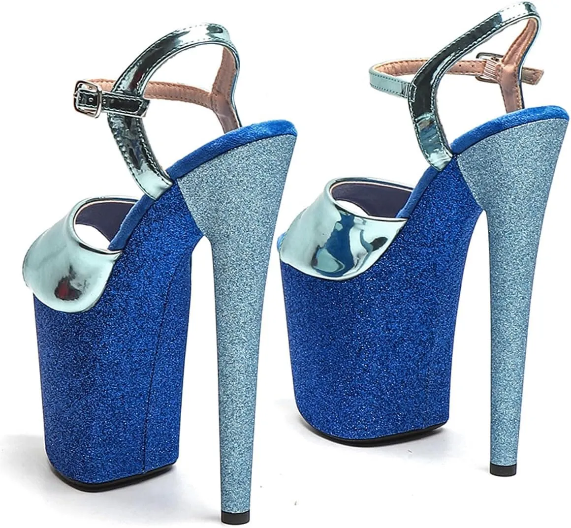 WUXIN H&P Women's Exotic Pole Dance Ankle-Strap Sandal 8 Inch Mirror Glitter Splice Round Toe Platform Fashion Model Sexy Stiletto Custom Dress shoes High Heel