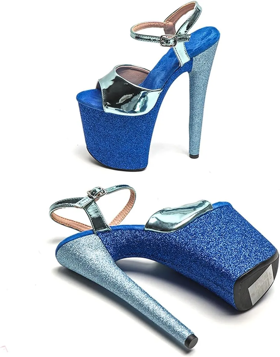WUXIN H&P Women's Exotic Pole Dance Ankle-Strap Sandal 8 Inch Mirror Glitter Splice Round Toe Platform Fashion Model Sexy Stiletto Custom Dress shoes High Heel