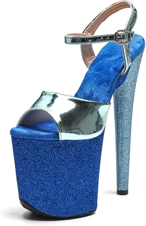 WUXIN H&P Women's Exotic Pole Dance Ankle-Strap Sandal 8 Inch Mirror Glitter Splice Round Toe Platform Fashion Model Sexy Stiletto Custom Dress shoes High Heel