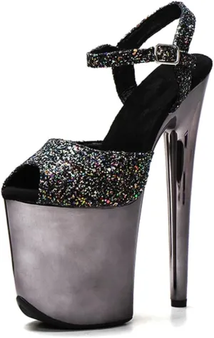 WUXIN H&P Women's Exotic Pole Dance Ankle-Strap Sandal 8 Inch Round Toe Platform Mirror Fashion Model Sexy Stiletto Custom Glitter Dress shoes High Heel