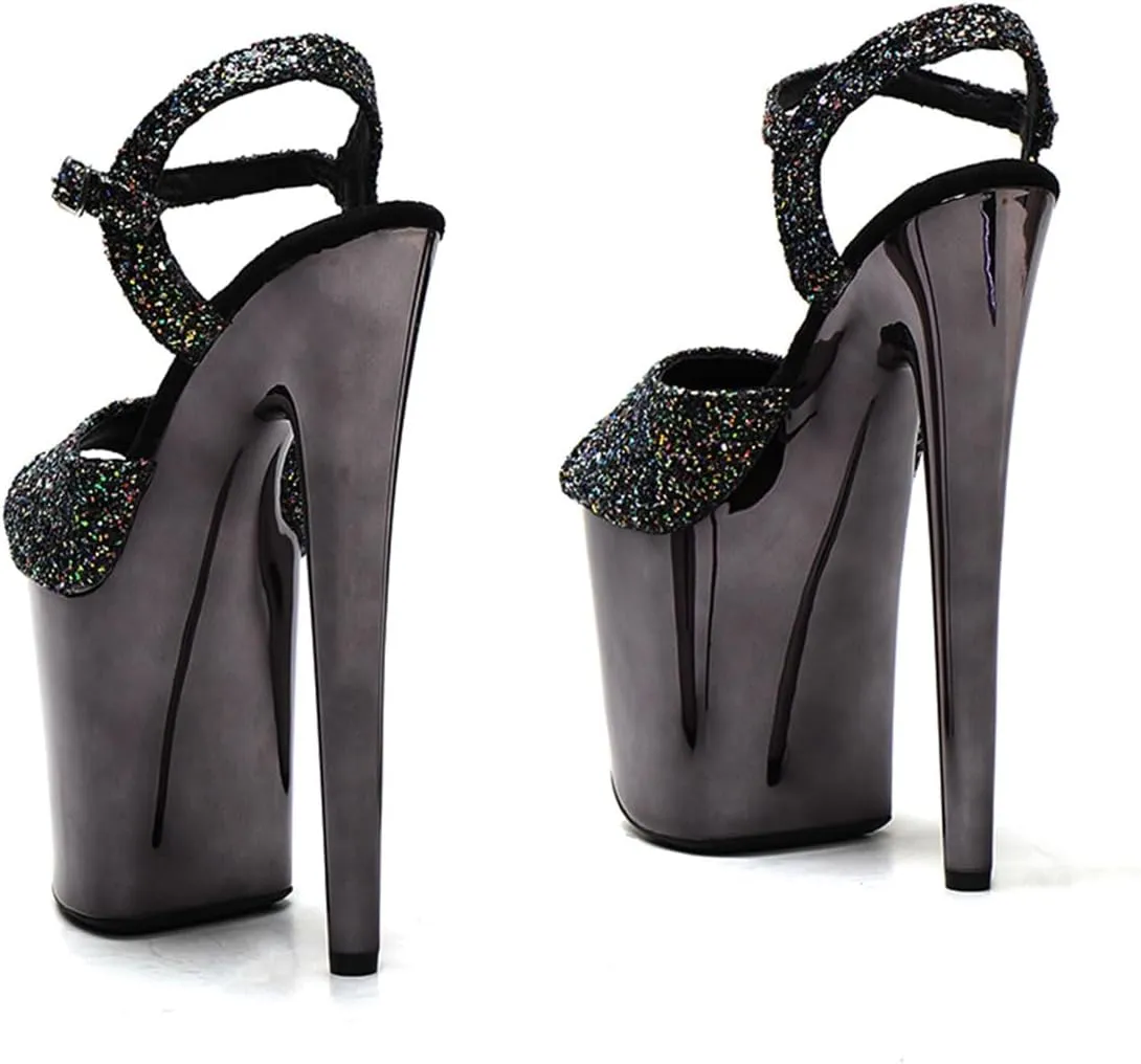 WUXIN H&P Women's Exotic Pole Dance Ankle-Strap Sandal 8 Inch Round Toe Platform Mirror Fashion Model Sexy Stiletto Custom Glitter Dress shoes High Heel
