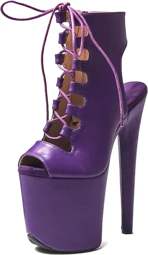 WUXIN H&P Women's Pole Dance Ankle Boots Heels Shoes, 8 in/20cm Heels, Open Toe Lace-up Stiletto Platform Exotic Boots