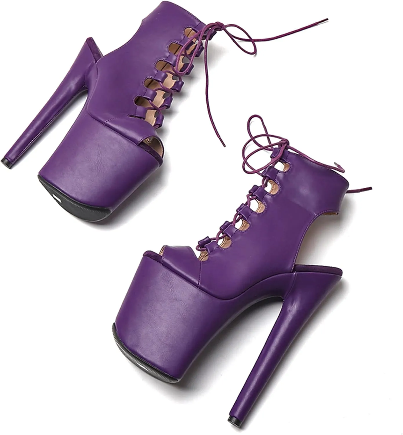 WUXIN H&P Women's Pole Dance Ankle Boots Heels Shoes, 8 in/20cm Heels, Open Toe Lace-up Stiletto Platform Exotic Boots
