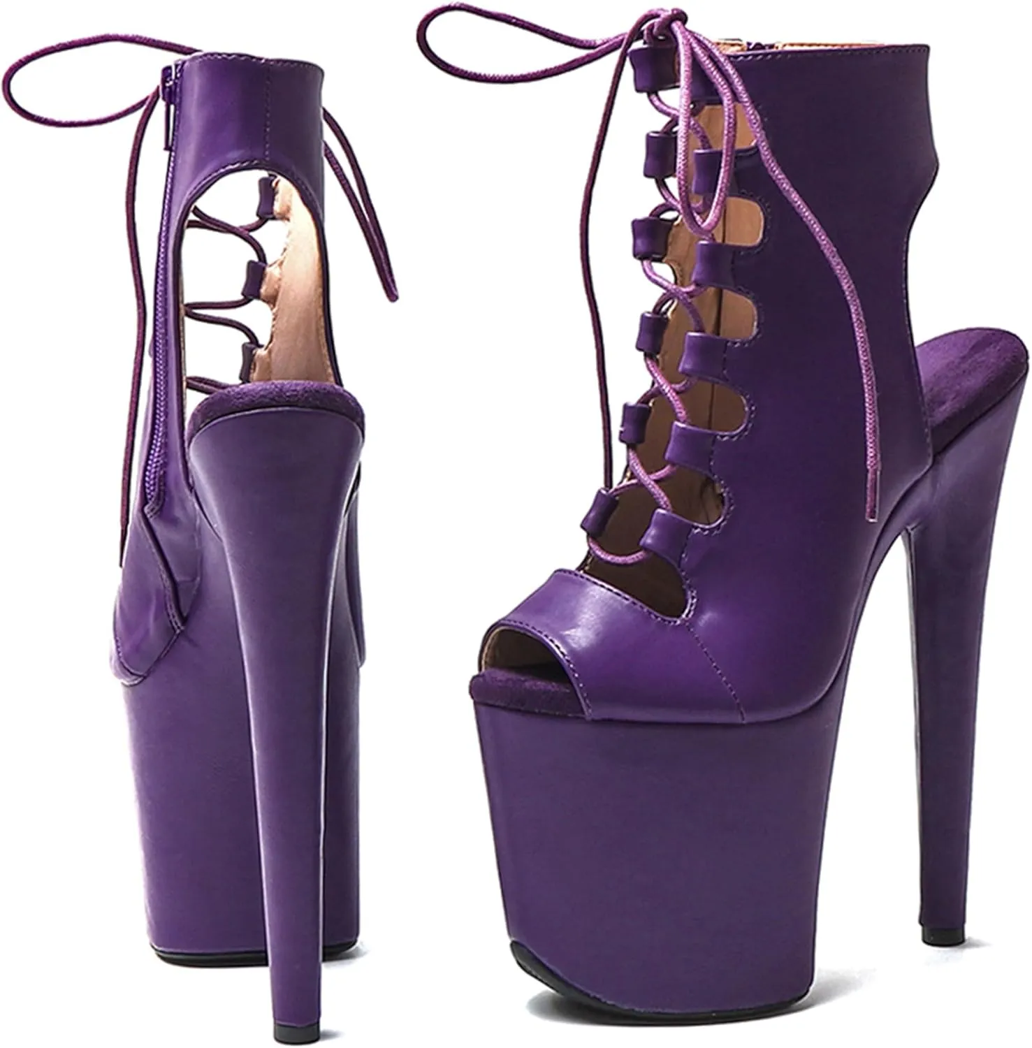 WUXIN H&P Women's Pole Dance Ankle Boots Heels Shoes, 8 in/20cm Heels, Open Toe Lace-up Stiletto Platform Exotic Boots