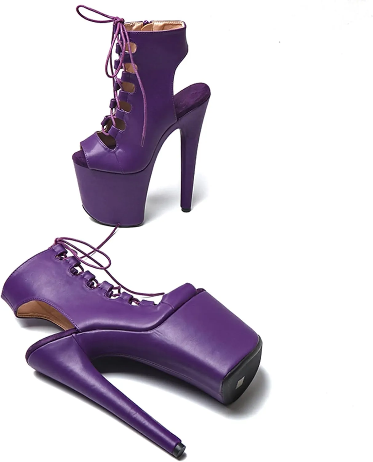 WUXIN H&P Women's Pole Dance Ankle Boots Heels Shoes, 8 in/20cm Heels, Open Toe Lace-up Stiletto Platform Exotic Boots