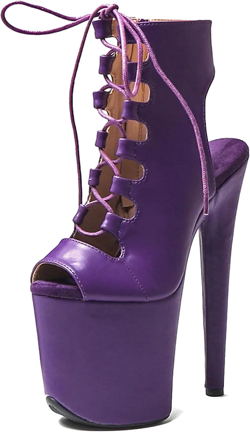 WUXIN H&P Women's Pole Dance Ankle Boots Heels Shoes, 8 in/20cm Heels, Open Toe Lace-up Stiletto Platform Exotic Boots