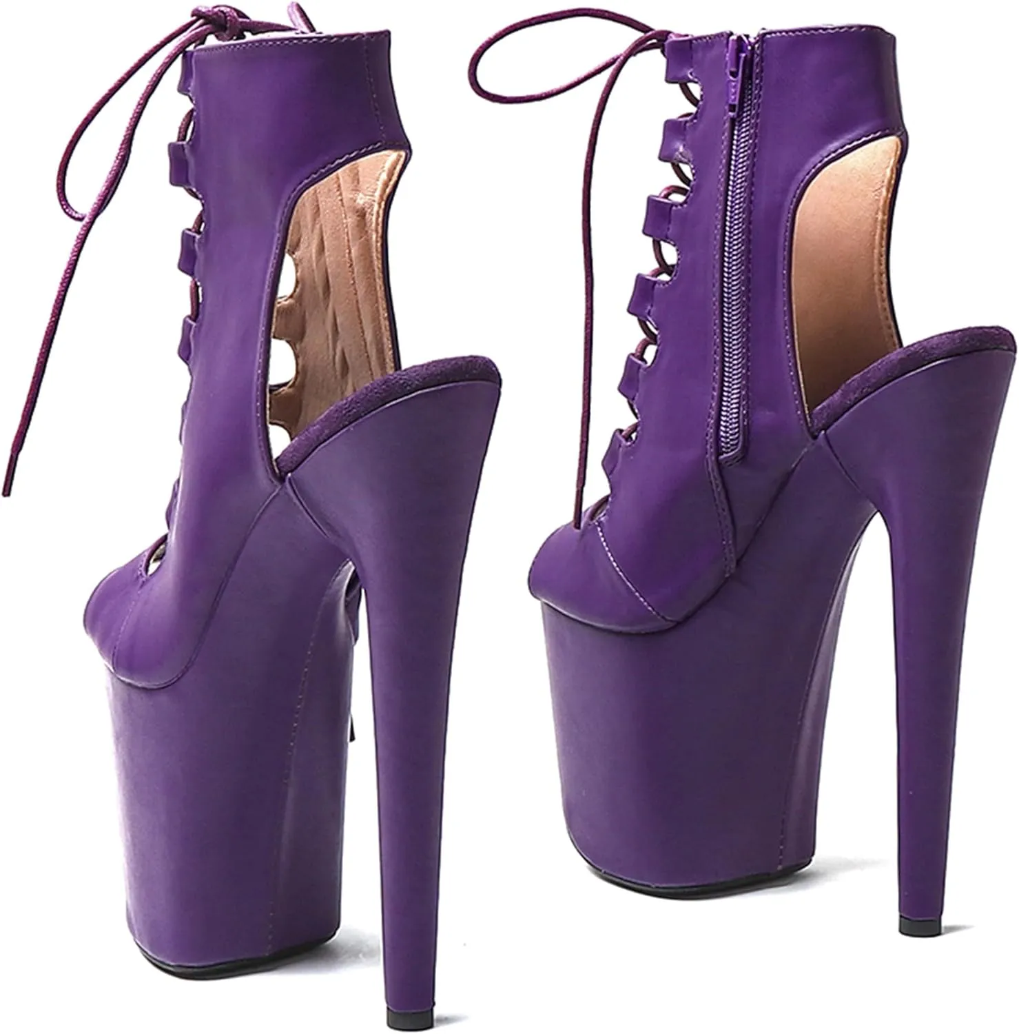 WUXIN H&P Women's Pole Dance Ankle Boots Heels Shoes, 8 in/20cm Heels, Open Toe Lace-up Stiletto Platform Exotic Boots