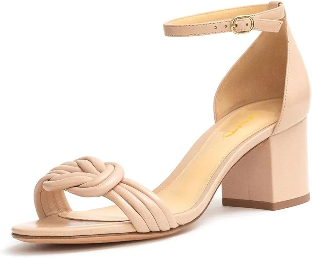 XYD Block Heel Sandals for Women Open Toe Dressy Summer Ankle Strap Mid Heeled Pumps Daily Wedding Shoes