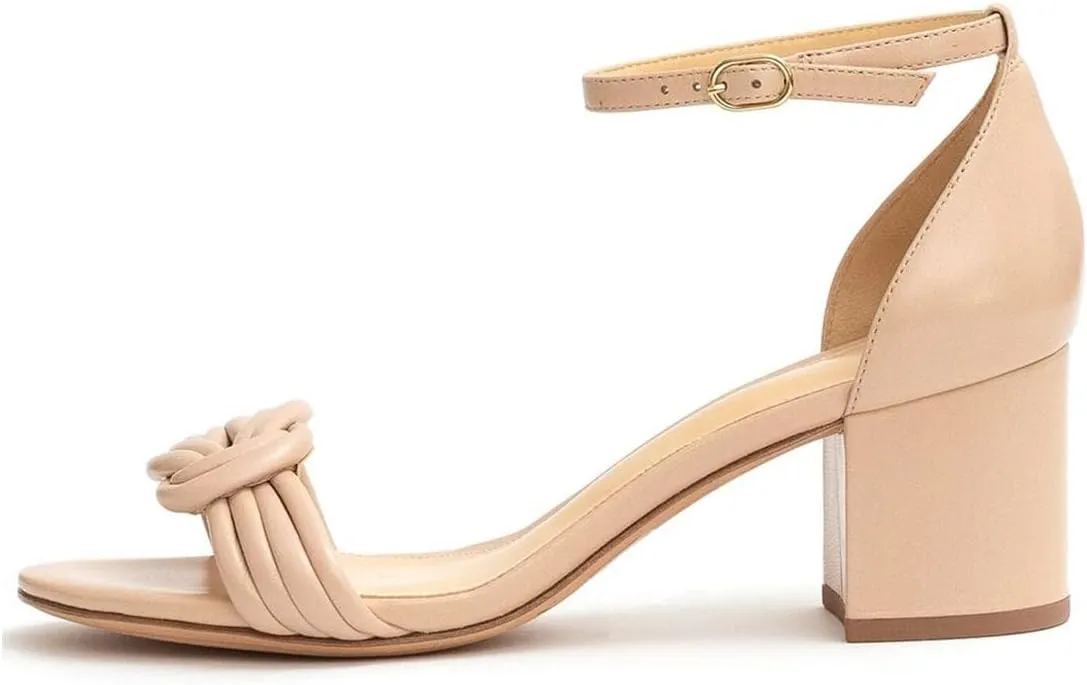XYD Block Heel Sandals for Women Open Toe Dressy Summer Ankle Strap Mid Heeled Pumps Daily Wedding Shoes