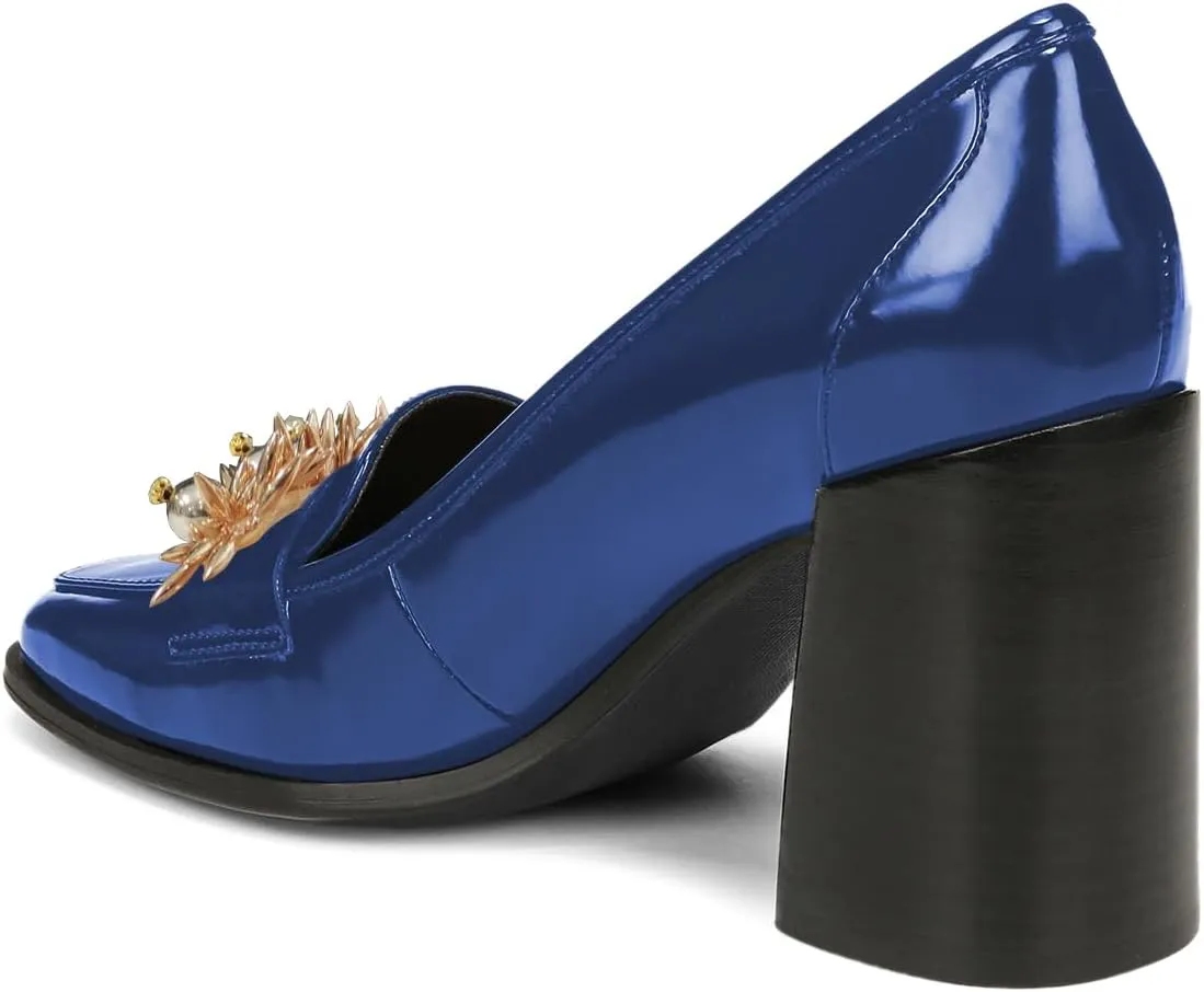 YDN Women Pearl Loafers Chunky High Heels Square Toe Studded Pumps Metal Oxfords Slip On Shoes Prom Party Working Size 4-16 US