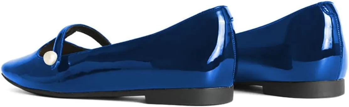 YDN Women Square Toe Cutout Pumps Pearl Flat Penny Loafers Slip on Dressy Mary Janes Walk Non Slip Shoes Size 4-15 US