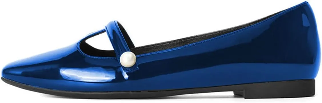 YDN Women Square Toe Cutout Pumps Pearl Flat Penny Loafers Slip on Dressy Mary Janes Walk Non Slip Shoes Size 4-15 US