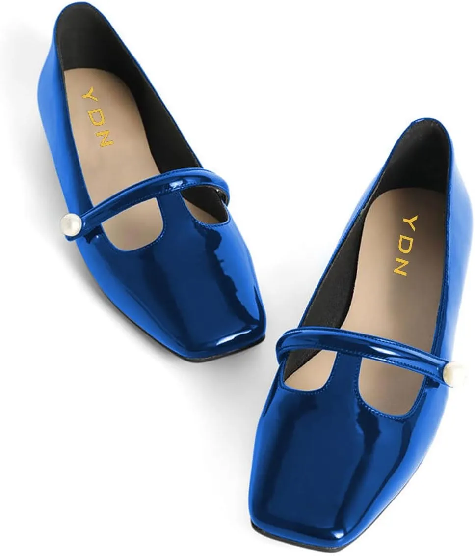 YDN Women Square Toe Cutout Pumps Pearl Flat Penny Loafers Slip on Dressy Mary Janes Walk Non Slip Shoes Size 4-15 US