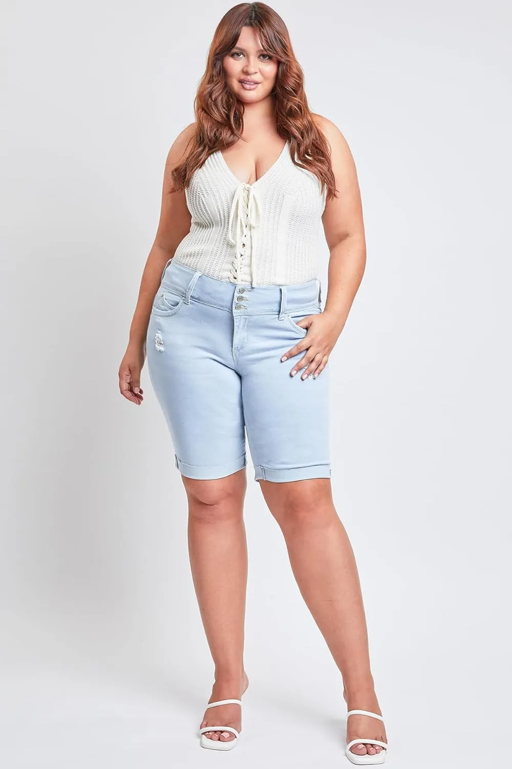 YMI Women’s Plus Size Wannabettabutt Cuffed Bermuda Shorts