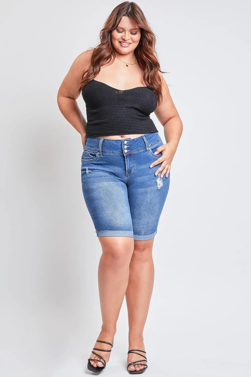 YMI Women’s Plus Size Wannabettabutt Cuffed Bermuda Shorts
