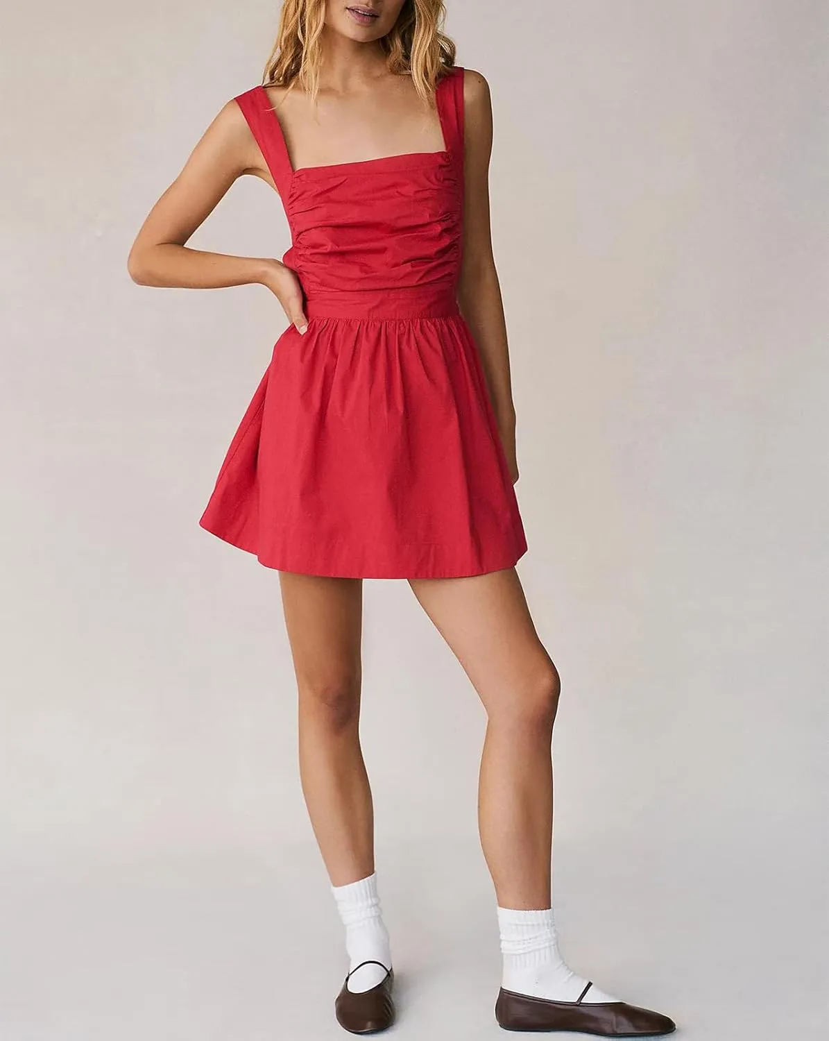 Yuemengxuan Women Graduation Dress Tie Back Summer Dresses Ruched Pleated A Line Mini Dress Backless Y2k Beach Sundress